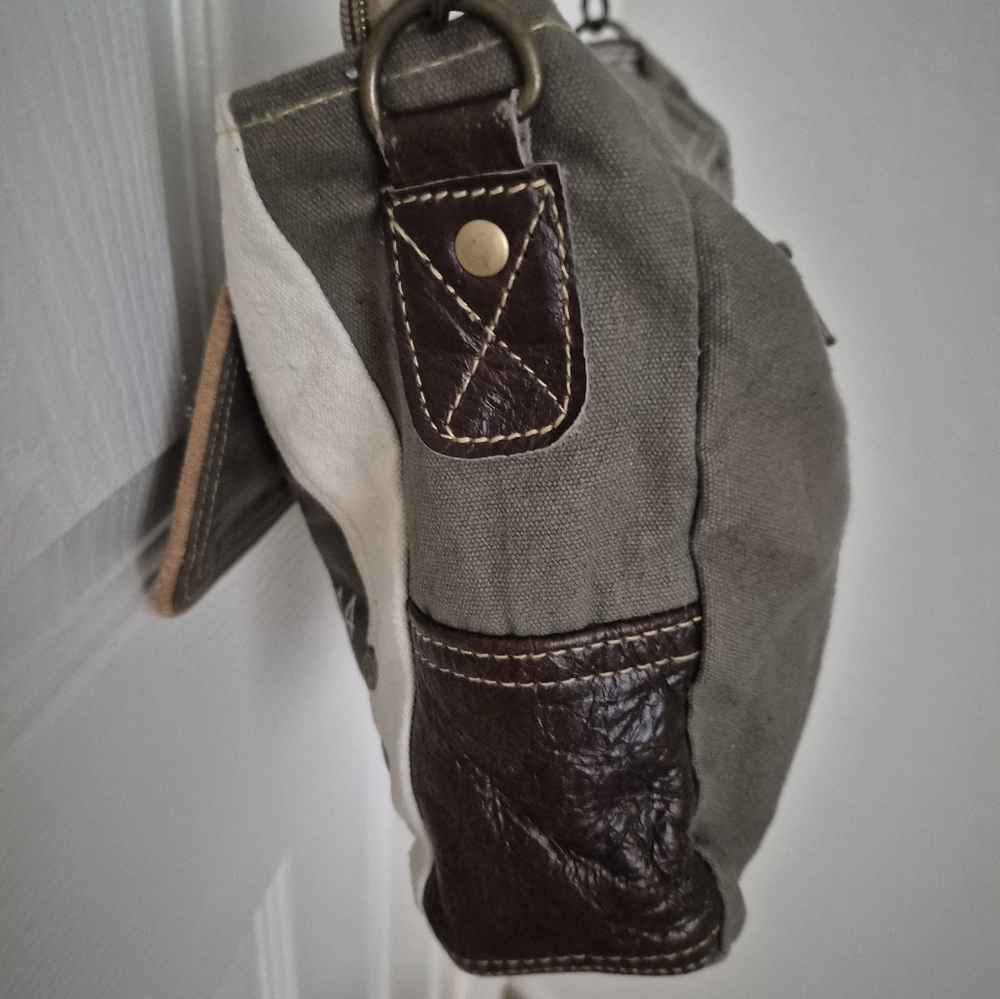Myra Army Green, Creamy White Adustable Crossbody Messenger Bag - Picture 9 of 9